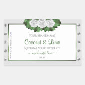 ライトグレー製品ラベルグリーンホワイトローズジュエリー 長方形シール (正面)