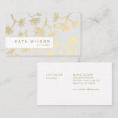 ライトグレー金ゴールドフローラルパターンデザイナー 名刺 (正面/裏面)