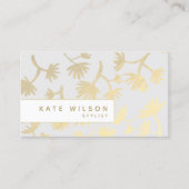 ライトグレー金ゴールドフローラルパターンデザイナー 名刺 (正面)