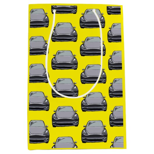 ライトグレー電気自動車SUVカーイエロー ミディアムペーパーバッグ (正面)