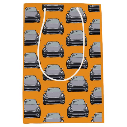 ライトグレー電気自動車SUVカーオレンジ ミディアムペーパーバッグ (正面)