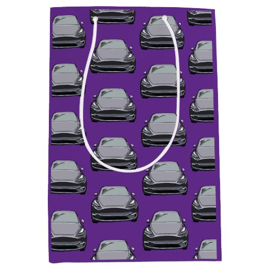 ライトグレー電気自動車SUVカーパープル ミディアムペーパーバッグ (正面)