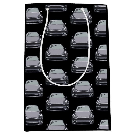 ライトグレー電気自動車SUVカーブラック ミディアムペーパーバッグ (正面)