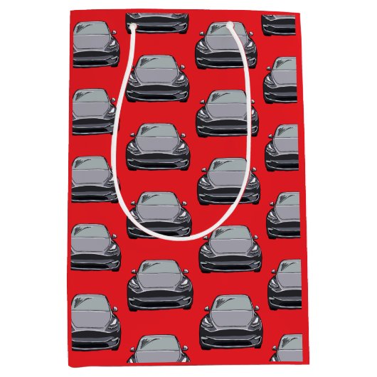 ライトグレー電気自動車SUVカーレッド ミディアムペーパーバッグ (正面)