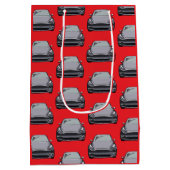 ライトグレー電気自動車SUVカーレッド ミディアムペーパーバッグ (裏面)