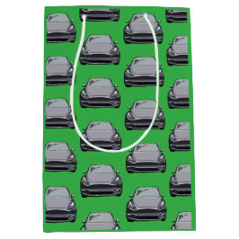 ライトグレー電気自動車SUV車のグリーンバックグラウンド ミディアムペーパーバッグ