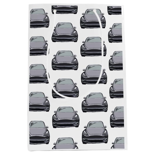 ライトグレー電気自動車SUV車 ミディアムペーパーバッグ (正面)