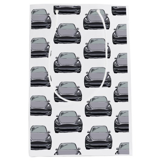 ライトグレー電気自動車SUV車 ミディアムペーパーバッグ (正面)