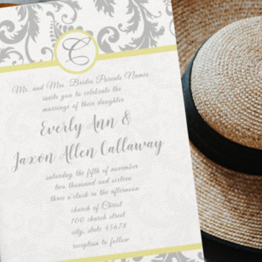 ライトグレー&イエローアイリスダマスクウェディング招待状 招待状