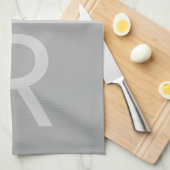 ライトグレー&グレイイニシャルモダンモノグラム キッチンタオル (四つ折り)