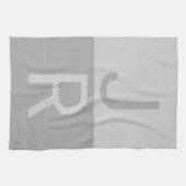 ライトグレー&グレイイニシャルモダンモノグラム キッチンタオル (横)