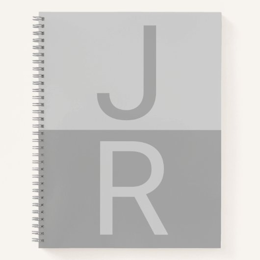 ライトグレー&グレイイニシャルモダンモノグラム ノートブック (正面)