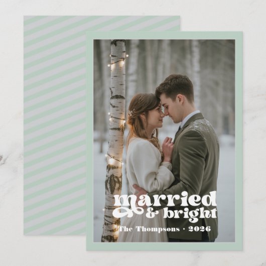 ライトグレー&シルバーグリーンの新婚夫婦のためのクリスマス シーズンカード (正面/裏面)