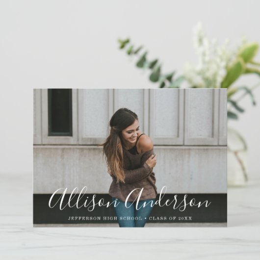 ライトグレー |タイムレススクリプト写真の卒業 案内状 (スタンド正面)