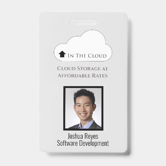 ライトグレー＆ブラックの縦型社員ID バッジ (表面)