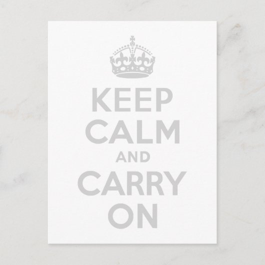 ライトグレーKeep Calm and Carry On ポストカード (正面)