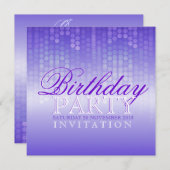 ライトグローシャイニーパープルパーティー誕生日招待状 招待状 (正面/裏面)