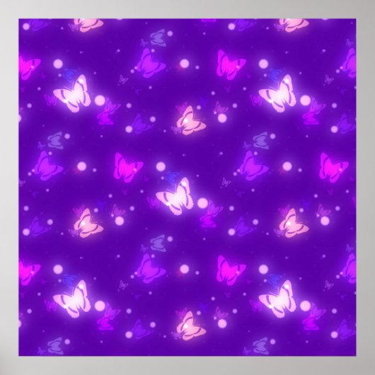 ライトグロー蝶バイオレットパープルデザイン ポスター (正面)