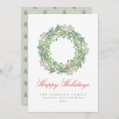 ライトグ淡い色のリーンとピンクリースクリスマスホリデー シーズンカード (正面/裏面)