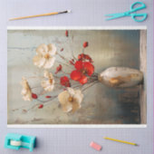 ライトグ素朴レーブルー、ベージュ、赤の花と花瓶 薄葉紙 (クラフト)