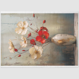 ライトグ素朴レーブルー、ベージュ、赤の花と花瓶 薄葉紙