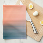ライトコーラルとグレーブルーのストライプ キッチンタオル (四つ折り)