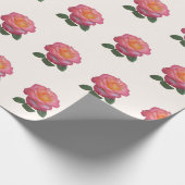 ライトコーラルの美しいピンクのバラ模様 ラッピングペーパー (角)