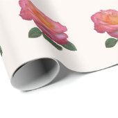 ライトコーラルの美しいピンクのバラ模様 ラッピングペーパー (ロールコーナー)