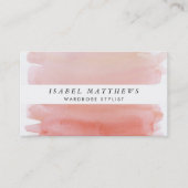 ライトコーラルウォーターカラー&ホワイトストライプ 名刺 (正面)