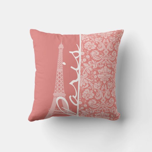 ライトコーラルダマスク;パリ;エッフェルタワー クッション (裏面)