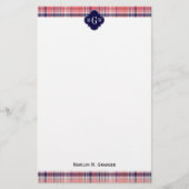 ライトコーラルネイビーウィットマドラスモノグラム 便箋 (正面)