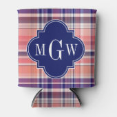 ライトコーラルネイビーウィットマドラスモノグラム 缶クーラー (正面)