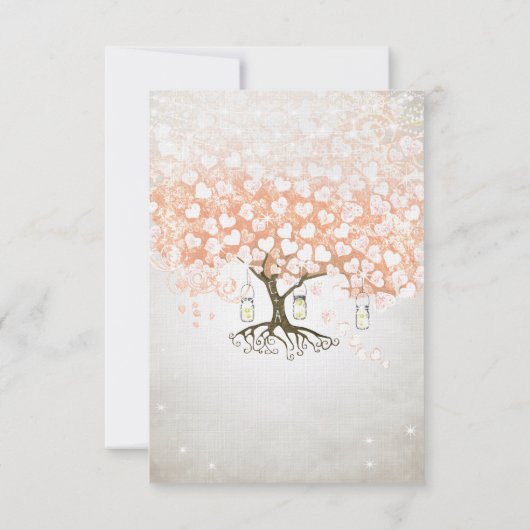 ライトコーラルハートリーフの木の結婚式の招待 招待状 (裏面)