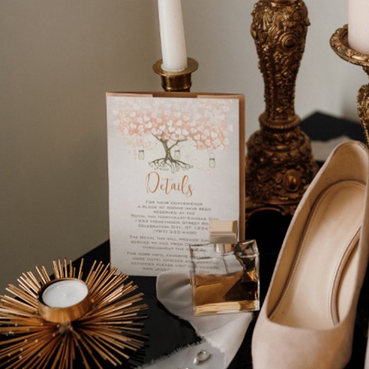 ライトコーラルハートリーフの木の結婚式の招待 招待状