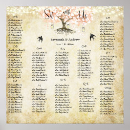 ライトコーラルハートリーフ結婚ツリーのシーティングチャート ポスター