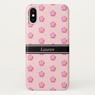 ライトコーラルピンクの背景に咲くモダンで美しいピンクの花 iPhone X ケース