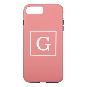 ライトコーラルホワイトフレームイニシャルモノグラム iPhone 8 PLUS/7 PLUSケース