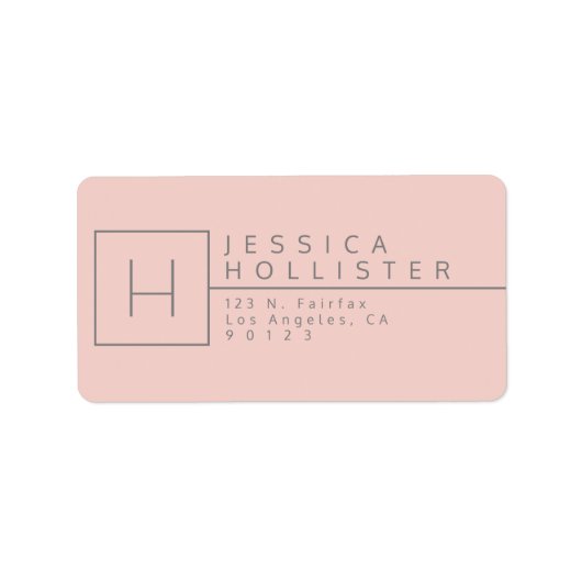 ライトコーラル＆グレー モノグラム 返送先住所 ラベル (正面)