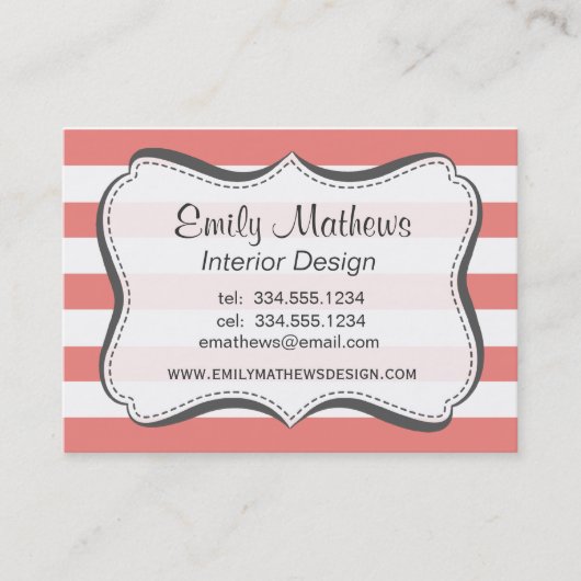 ライトコーラル ストライプ 名刺 (正面)