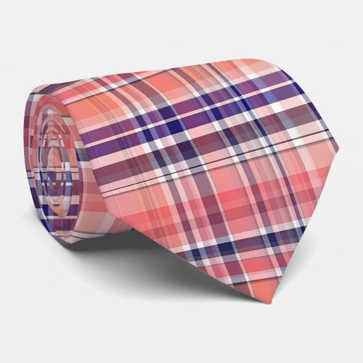 ライトコーラル、ネイビーブルー、ホワイトマドラス名門私立校風のプレイド ネクタイ (ロール)