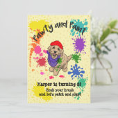 ライトゴールデンドルドッグアート誕生日パーティー招待状 招待状 (スタンド正面)