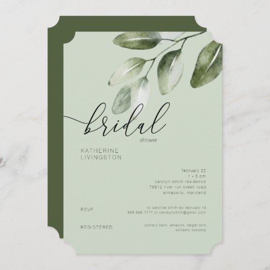 ライトサモダンージミニマルブライダルシャワー 招待状 (正面/裏面)