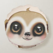 ライトサンドベージュの可愛いミーアカットゥスの顔 ラウンドクッション (裏面)