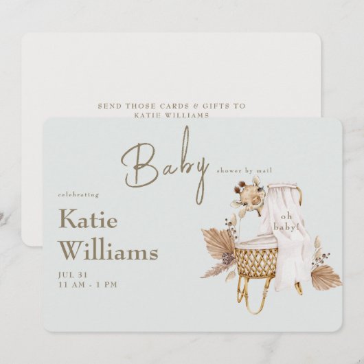 ライトサージのベイビーシャワー バスケット ギラフ 仮想 招待状 (正面/裏面)