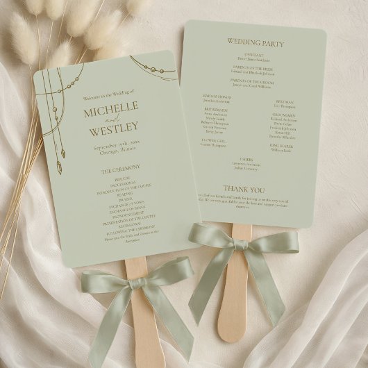 ライトサージェングリーンボーホードレープドビーズウェディング ハンドファン