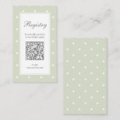 ライトサージグリーンの水玉模様のベビーシャワー レジストリー エンクロージャーカード (正面/裏面)