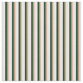 ライトサーモン、シーグリーン、ブラック&ミントクリームライン ファブリック