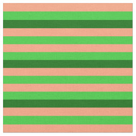 ライトサーモン、ライムグリーン、ダークグリーンのストライプ ファブリック