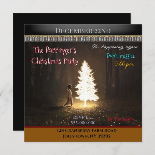 ライトザツリーホリデークリスマスパーティの招待状 招待状 (正面/裏面)