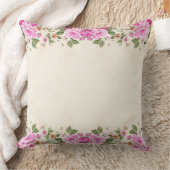 ライトシャンパンベージュの美しいピンクの花 クッション (ブランケット)